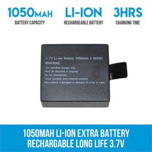 1050mAH Li-ion Extra Battery Rechargable Long Life 3.7V Sports Action Camera 4K