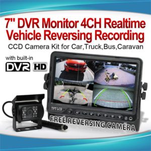7" DVR Monitor 4CH Realtime Vehicle Reversing Recording CCD Camera Kit Truck Bus