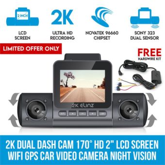 Elinz 2K Dual Dash Cam 170 HD 2" LCD Screen WiFi GPS Uber Taxi Car Video Camera Night Vision