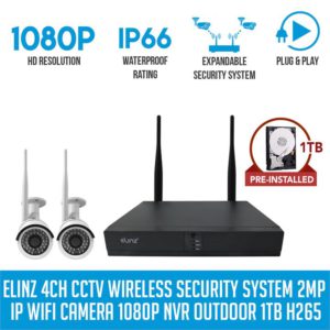 Elinz 4CH CCTV Wireless Security System 2MP IP WiFi 2x Camera 1080P NVR Outdoor 1TB H265