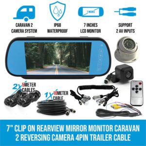 Elinz 7" Clip on Rearview Mirror Monitor Caravan 2 Reversing Camera 4PIN Trailer Cable
