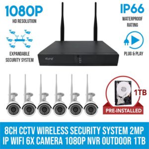 Elinz 8CH CCTV Wireless Security System 2MP IP WiFi 6x Camera 1080P NVR Outdoor 1TB H265
