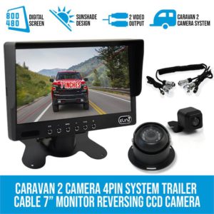 Elinz Caravan 2x Camera Reversing 4PIN CCD Kit System Trailer Cable 7" Monitor HD 12V/24V Black