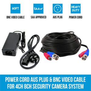 Elinz Power Cord Aus Plug & BNC VIdeo Cable for 4CH 8CH Security Camera System