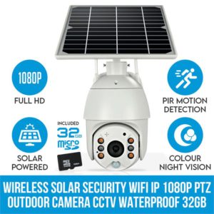 Elinz Wireless Solar Security WiFi IP 1080P PTZ Outdoor Camera CCTV Waterproof Built-in Battery Pan Tilt Digital Zoom 32GB