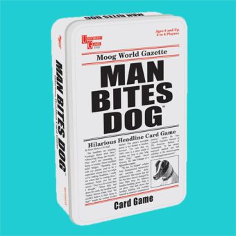 Funny Headline Man Bites Dog Card Game in a Tin