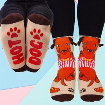 Hot Dog Dachshund Socks With Secret Message on the Soles!